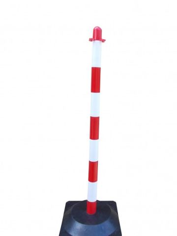 Chain post 90 cm - white / red - rubber base