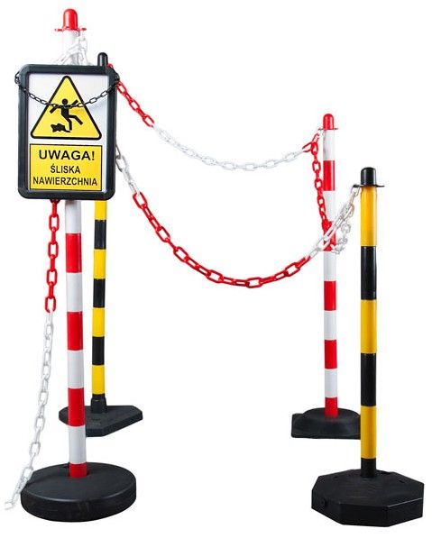 Chain post 90 cm - white / red - plastic base octagon