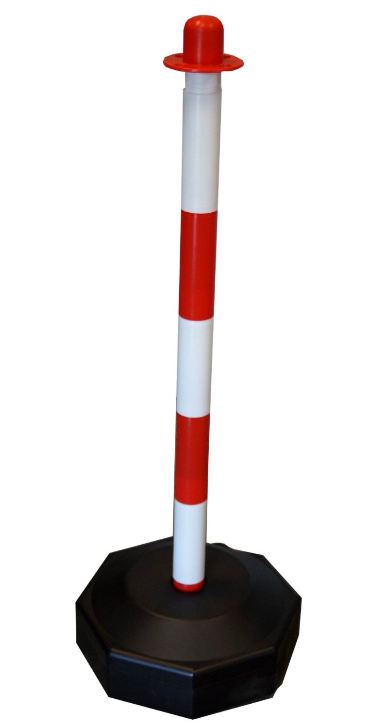 Słupek do łańcucha 90 cm - biało/czerwony - podstawa plastikowa oct. 6 kg